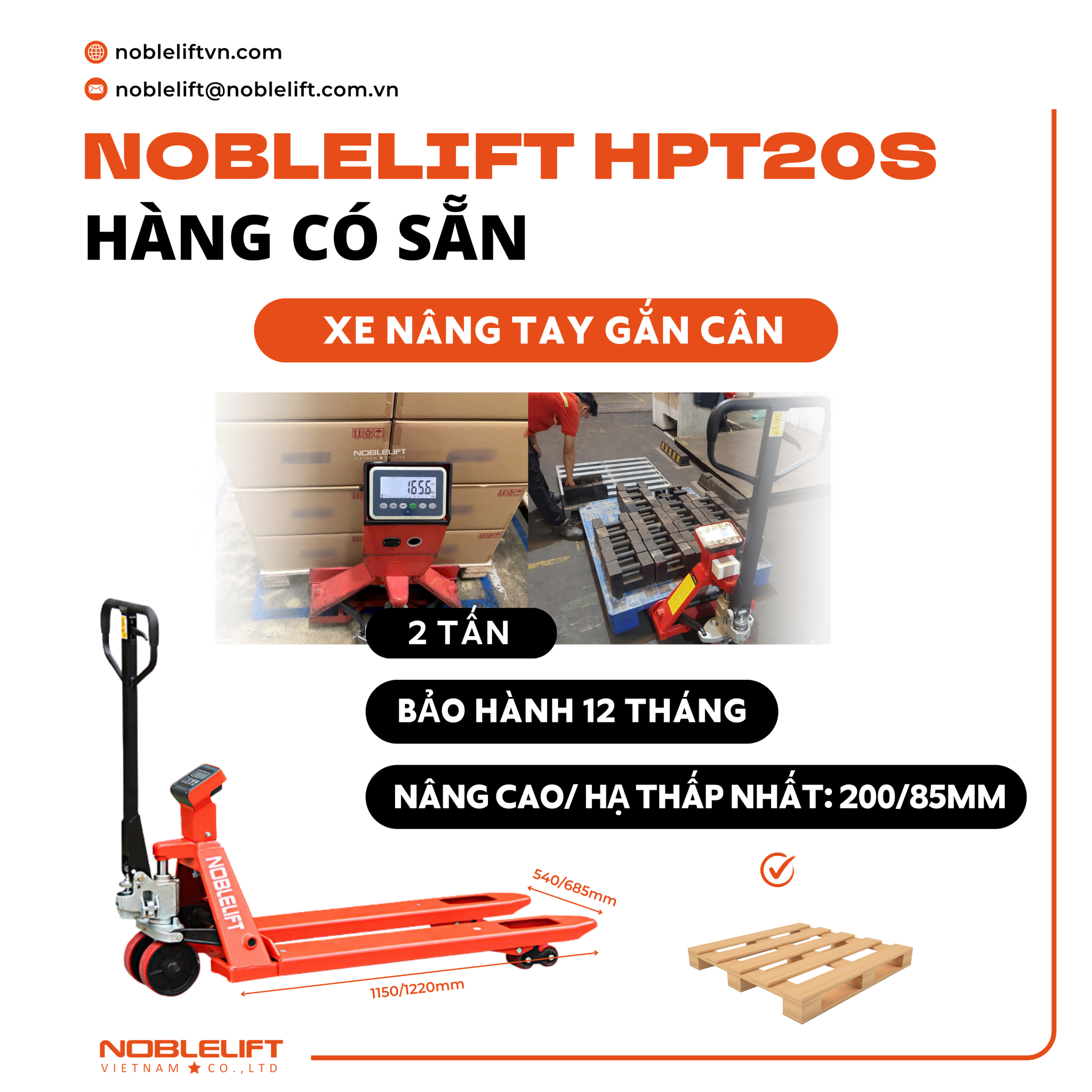  Xe nâng tay gắn cân 2 tấn HPT20S NOBLELIFT