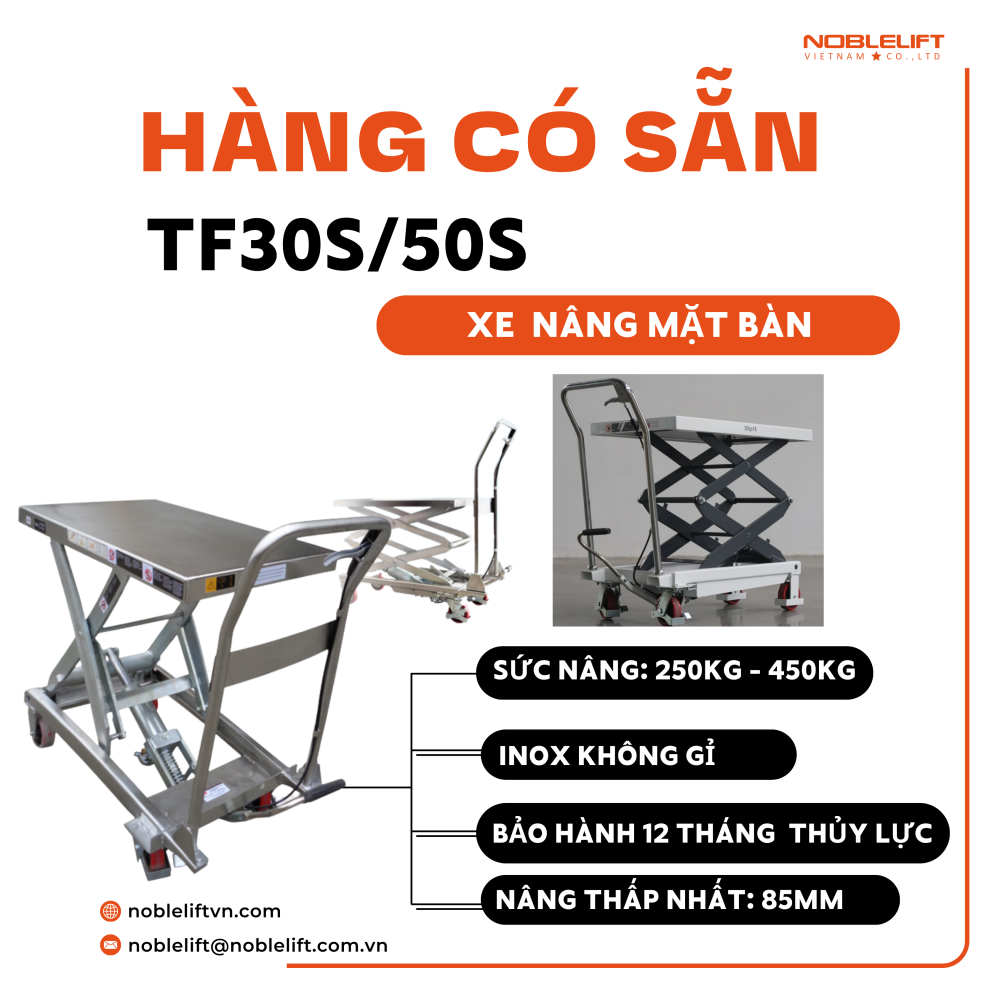 Xe Nâng Mặt Bàn Inox 250 – 450kg NOBLELIFT TF30S | TF50S
